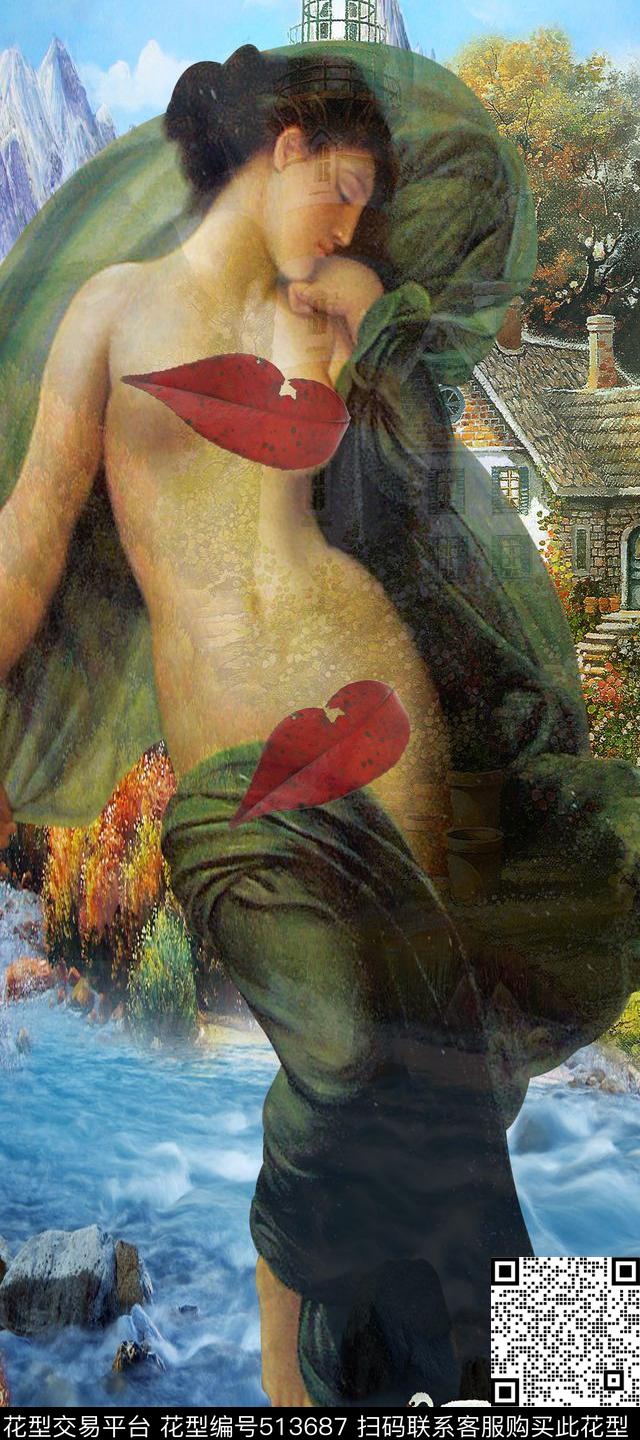 油画侍女风景数码印花华亿平台下载（图片编号: 513687） - 瓦栏（Walan）