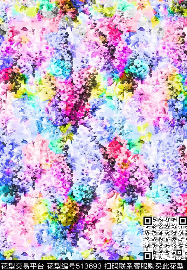 抽象小清新女士夏季衬衫连衣裙长裙薰衣草花卉数码印花华亿平台下载（图片编号: 513693） - 瓦栏（Walan）