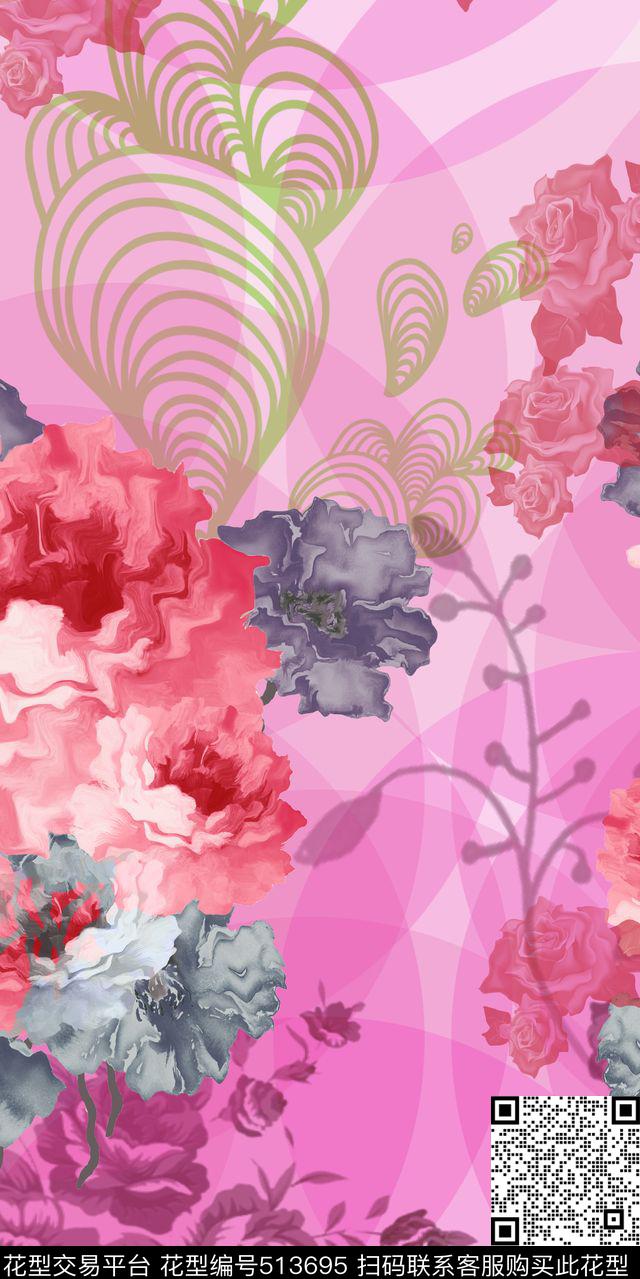 随性花卉时尚数码印花华亿平台下载（图片编号: 513695） - 瓦栏（Walan）
