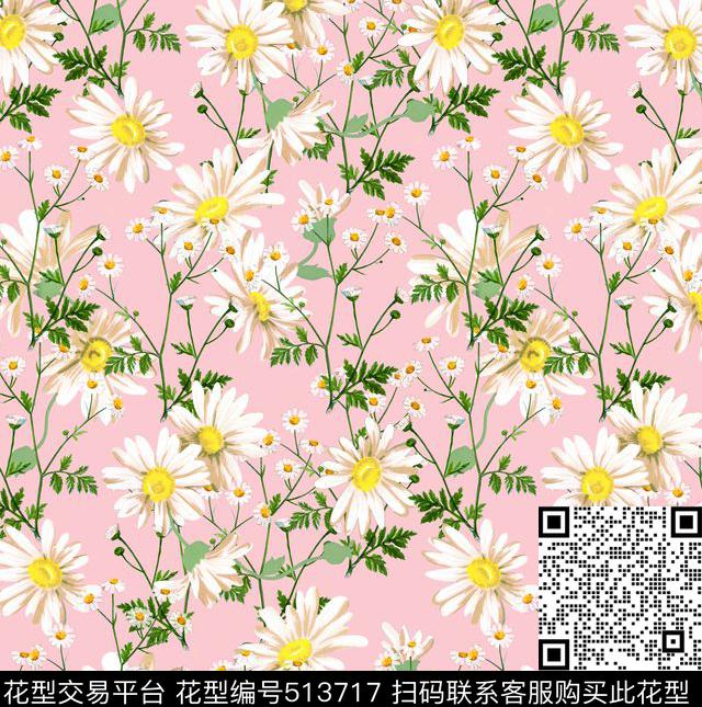 潮流时尚手绘野菊花卉数码印花华亿平台下载（图片编号: 513717） - 瓦栏（Walan）