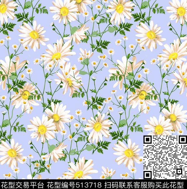 潮流时尚手绘野菊花卉数码印花华亿平台下载（图片编号: 513718） - 瓦栏（Walan）