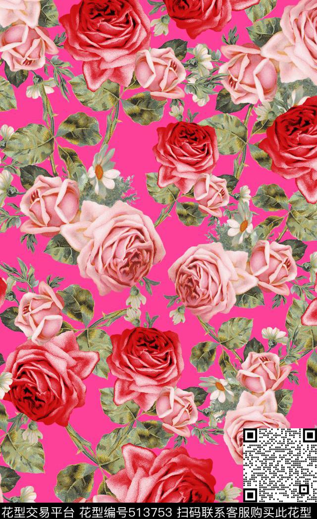 手绘油画手绘玫瑰花数码印花华亿平台下载（图片编号: 513753） - 瓦栏（Walan）