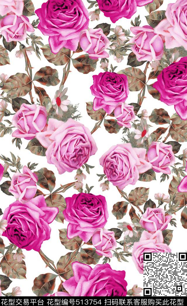 手绘油画手绘玫瑰花数码印花华亿平台下载（图片编号: 513754） - 瓦栏（Walan）