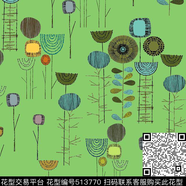 手绘童趣花草数码印花华亿平台下载（图片编号: 513770） - 瓦栏（Walan）