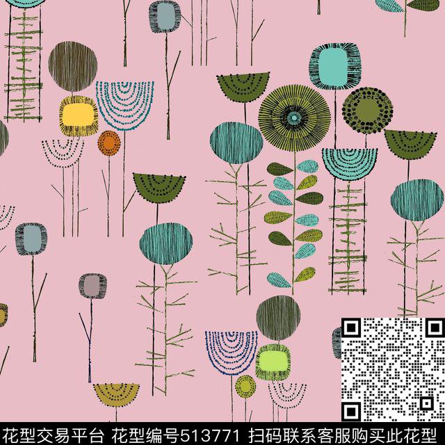 手绘童趣花草数码印花华亿平台下载（图片编号: 513771） - 瓦栏（Walan）
