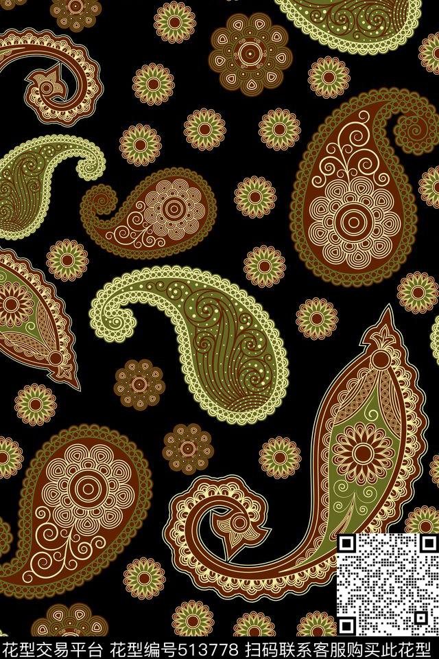 火腿花佩斯利腰果传统印花华亿平台下载（图片编号: 513778） - 瓦栏（Walan）