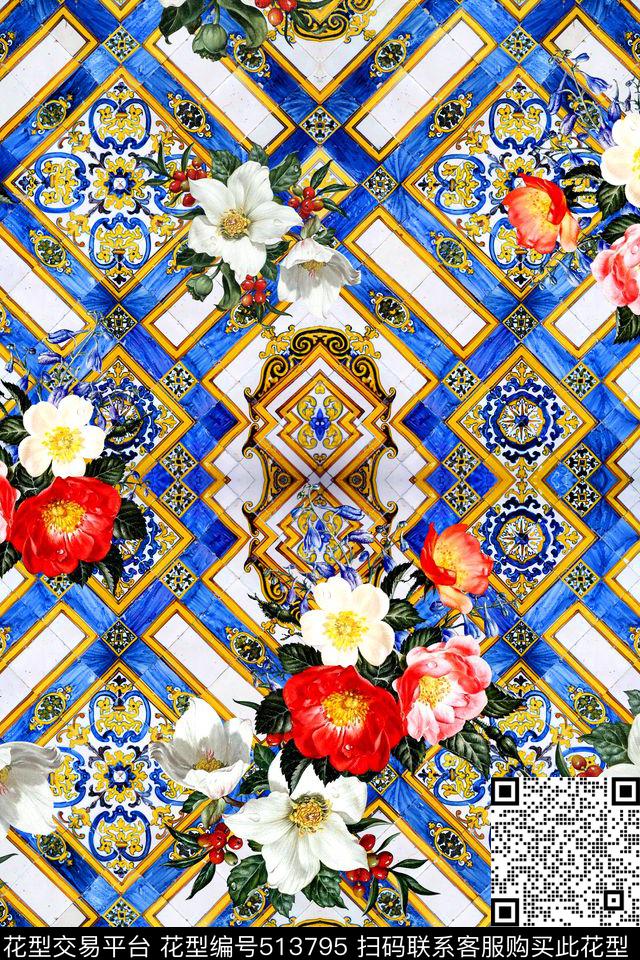 杜嘉班纳欧式瓷砖油画花卉数码印花华亿平台下载（图片编号: 513795） - 瓦栏（Walan）