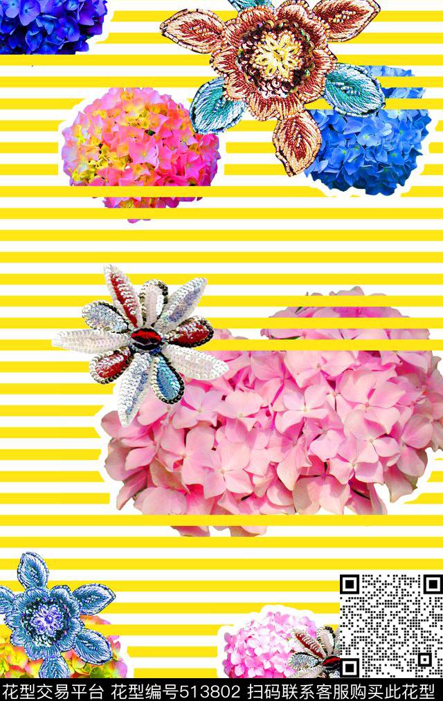 MAX-大牌风格流行时尚抽象花卉珠片横条纹数码印花华亿平台下载（图片编号: 513802） - 瓦栏（Walan）
