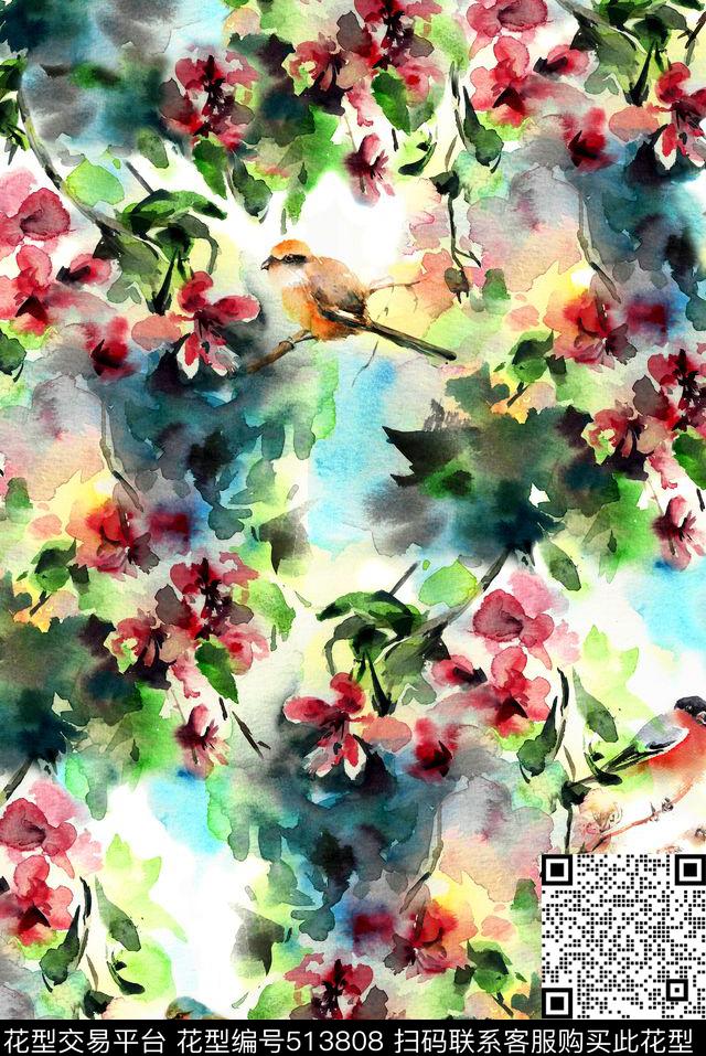 手绘中国风数码印花华亿平台下载（图片编号: 513808） - 瓦栏（Walan）