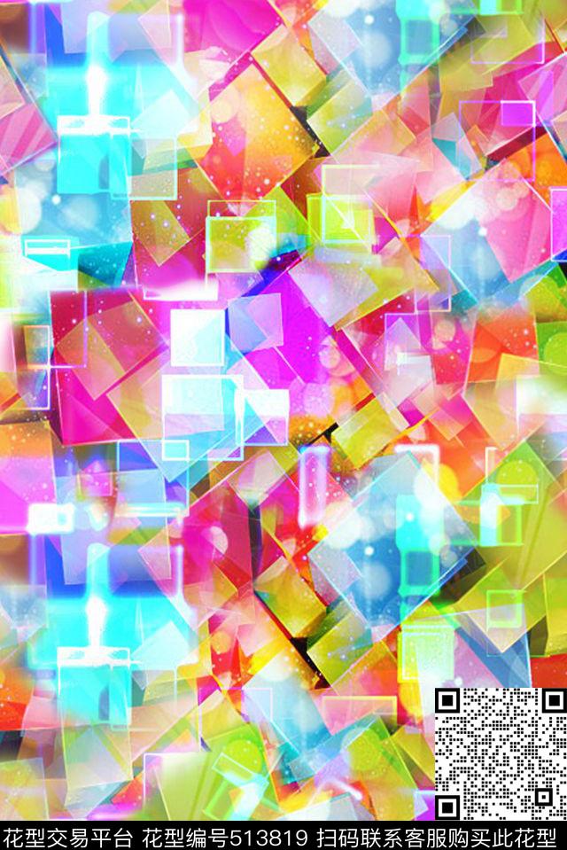时尚几何方块数码印花华亿平台下载（图片编号: 513819） - 瓦栏（Walan）