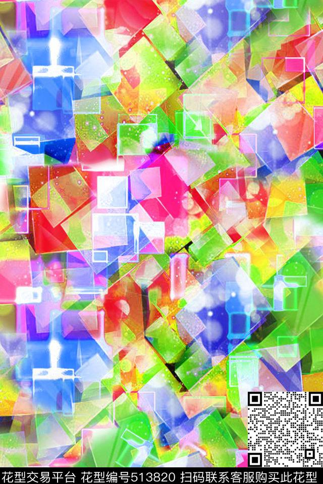 时尚几何方块数码印花华亿平台下载（图片编号: 513820） - 瓦栏（Walan）