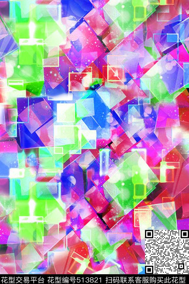 时尚几何方块数码印花华亿平台下载（图片编号: 513821） - 瓦栏（Walan）