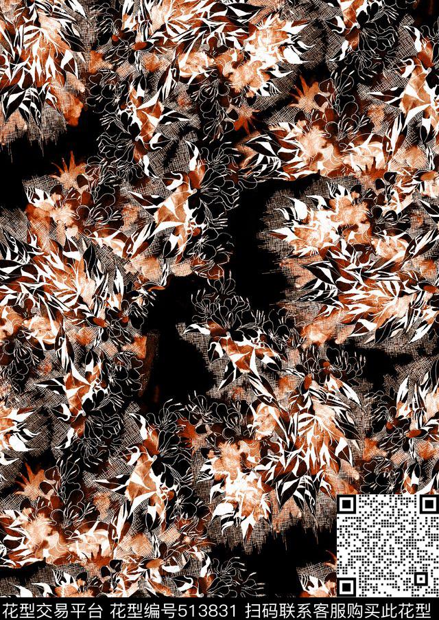 服装复古花卉数码印花华亿平台下载（图片编号: 513831） - 瓦栏（Walan）