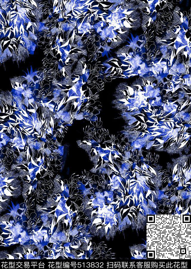复古花卉线条男装数码印花华亿平台下载（图片编号: 513832） - 瓦栏（Walan）