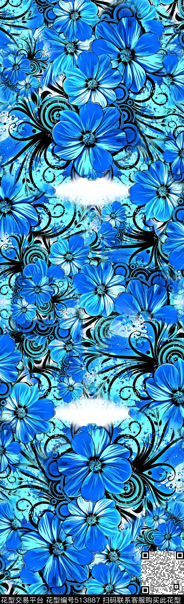 长巾定位花大牌数码印花华亿平台下载（图片编号: 513887） - 瓦栏（Walan）