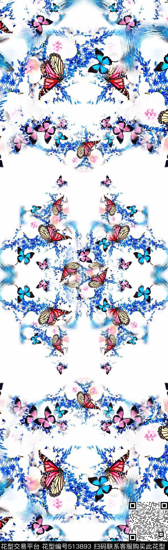 长巾群花飞舞大牌定位花数码印花华亿平台下载（图片编号: 513893） - 瓦栏（Walan）