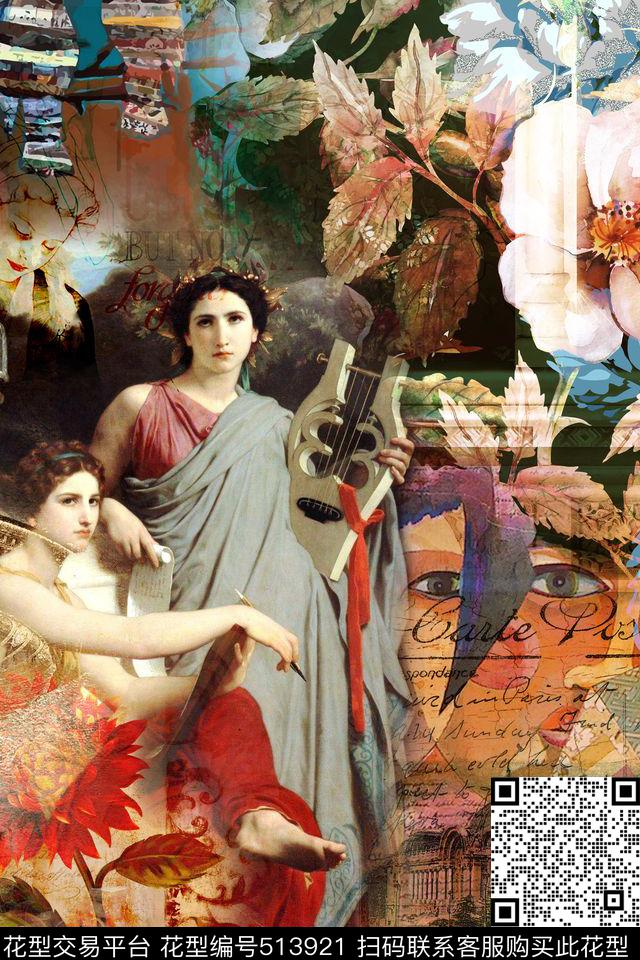 欧美复古大牌油画花卉建筑海报男士休闲衬衫T恤定位图案数码印花华亿平台下载（图片编号: 513921） - 瓦栏（Walan）