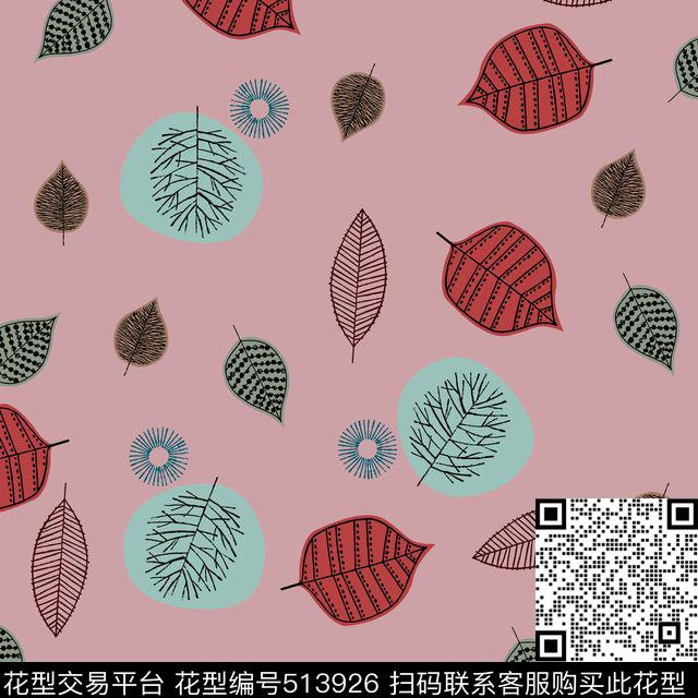 手绘童趣叶子数码印花华亿平台下载（图片编号: 513926） - 瓦栏（Walan）