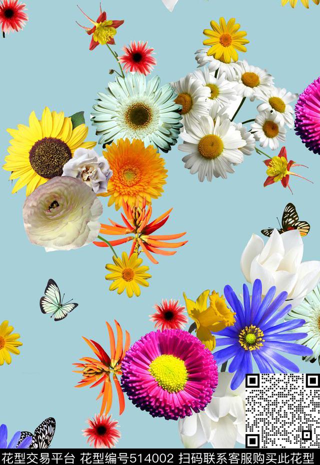 流行时尚菊花花卉数码印花华亿平台下载（图片编号: 514002） - 瓦栏（Walan）