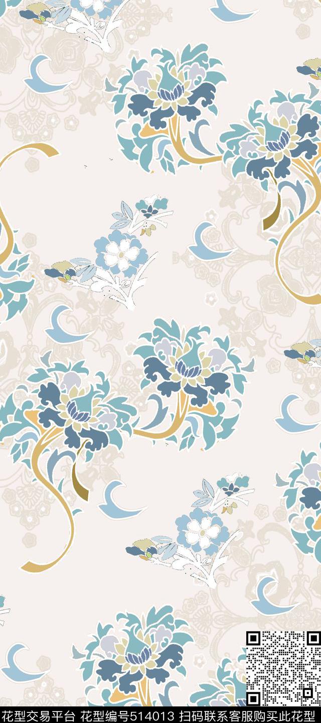 典雅古典风格蕾丝花卉传统印花华亿平台下载（图片编号: 514013） - 瓦栏（Walan）