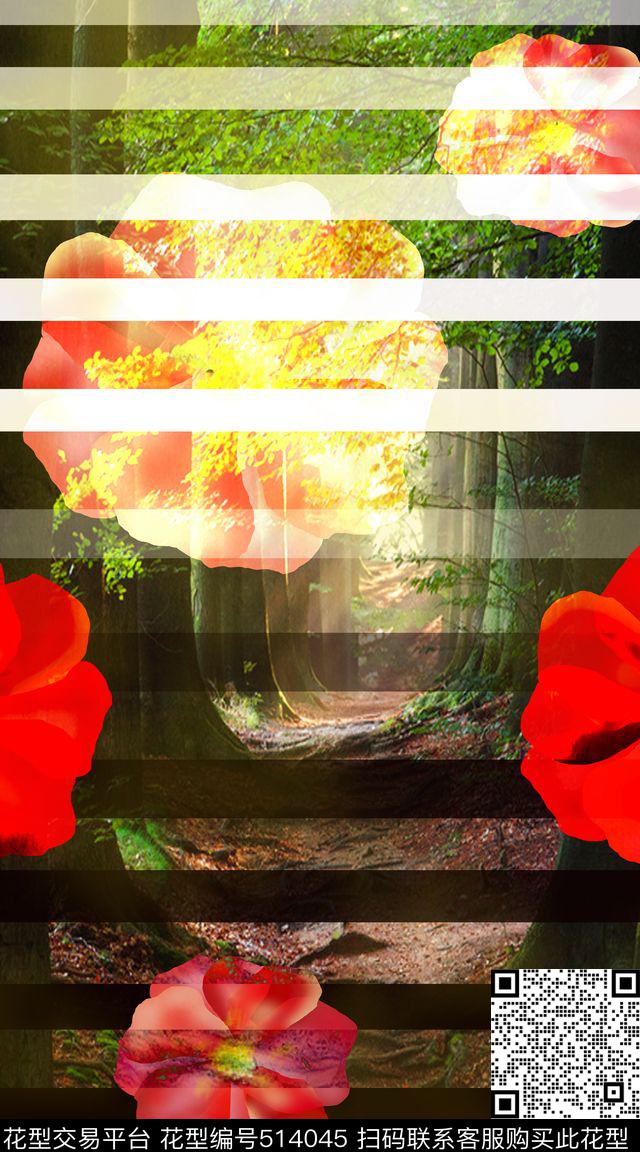 印花大自然时尚条纹数码印花华亿平台下载（图片编号: 514045） - 瓦栏（Walan）