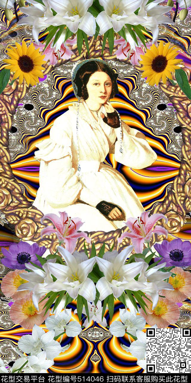 油画抽象几何人物数码印花华亿平台下载（图片编号: 514046） - 瓦栏（Walan）