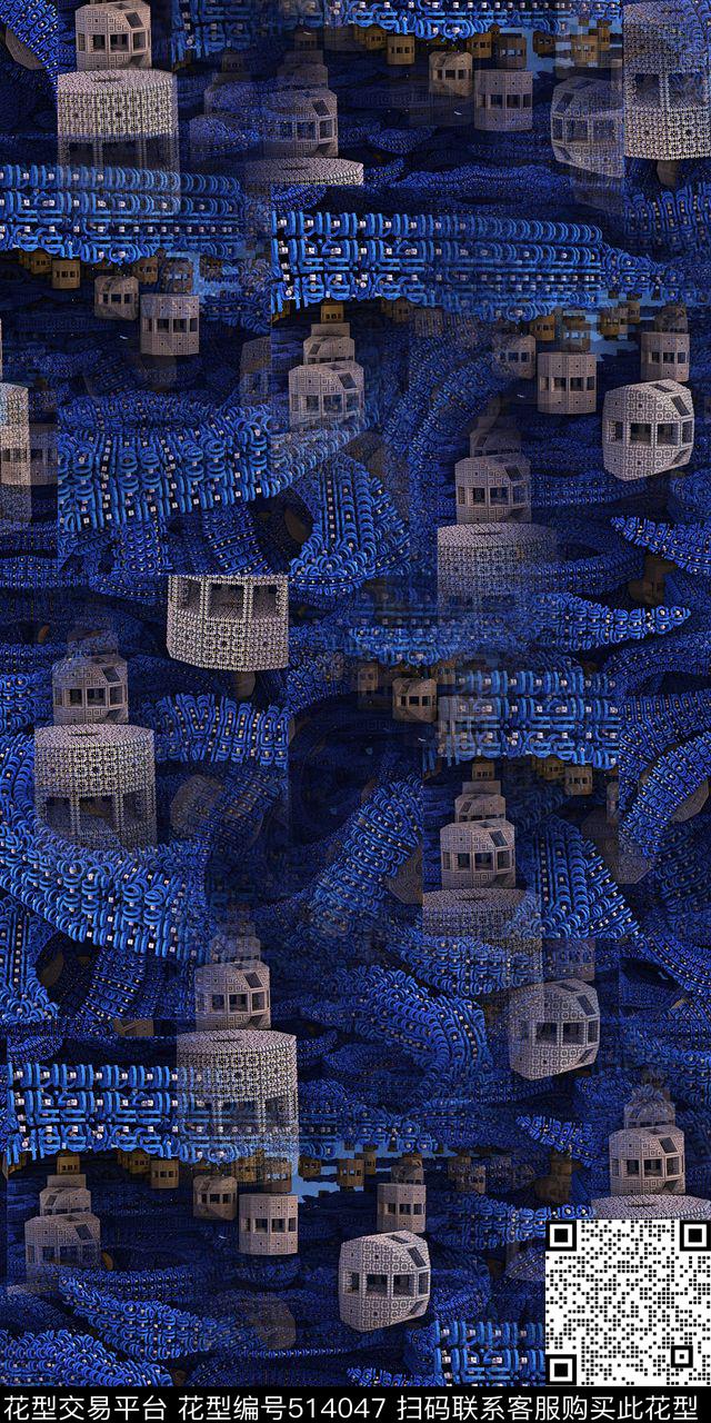 抽象几何建筑数码印花华亿平台下载（图片编号: 514047） - 瓦栏（Walan）