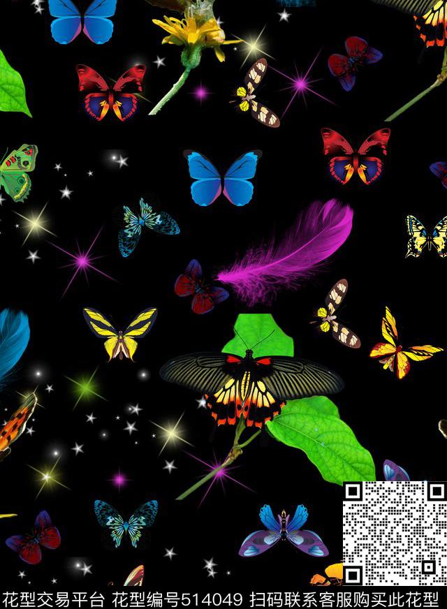 最新时尚流行女装家纺蝴蝶数码印花华亿平台下载（图片编号: 514049） - 瓦栏（Walan）