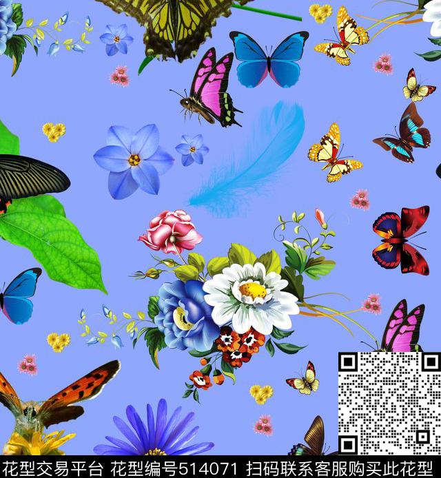 最新时尚流行女装家纺蝴蝶数码印花华亿平台下载（图片编号: 514071） - 瓦栏（Walan）