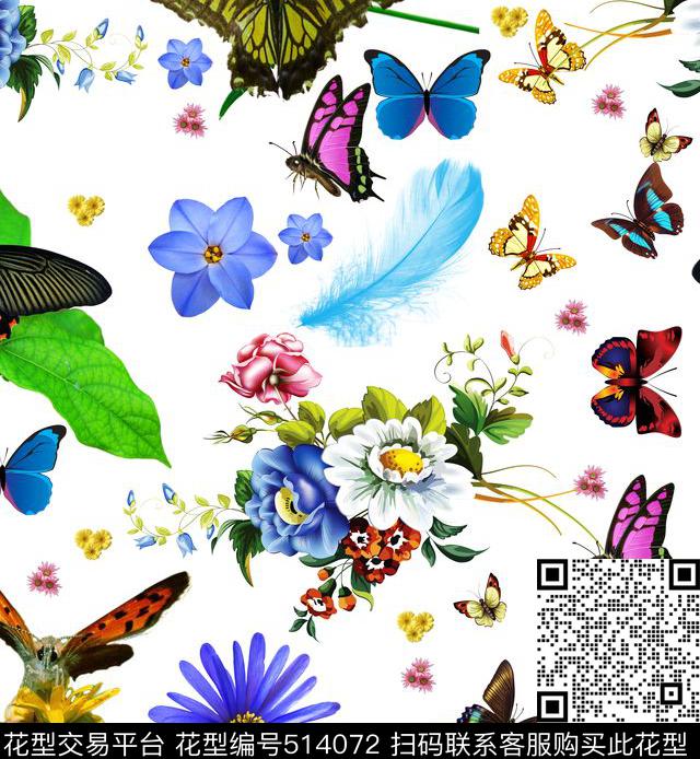 最新时尚流行女装家纺蝴蝶数码印花华亿平台下载（图片编号: 514072） - 瓦栏（Walan）