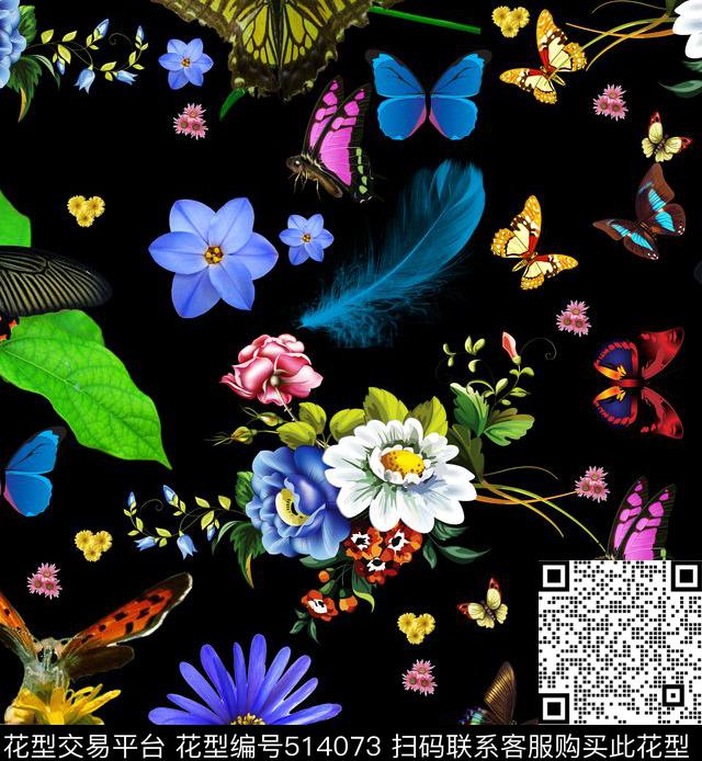 最新时尚流行女装家纺蝴蝶数码印花华亿平台下载（图片编号: 514073） - 瓦栏（Walan）