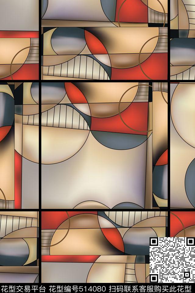 服装面料华亿平台休闲时尚抽象水彩复古几何油画几何图形数码印花华亿平台下载（图片编号: 514080） - 瓦栏（Walan）