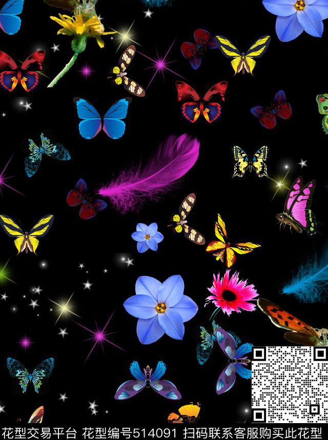 最新时尚流行女装家纺蝴蝶数码印花华亿平台下载（图片编号: 514091） - 瓦栏（Walan）