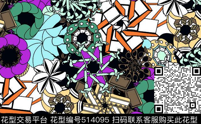 几何花卉卡通传统印花华亿平台下载（图片编号: 514095） - 瓦栏（Walan）