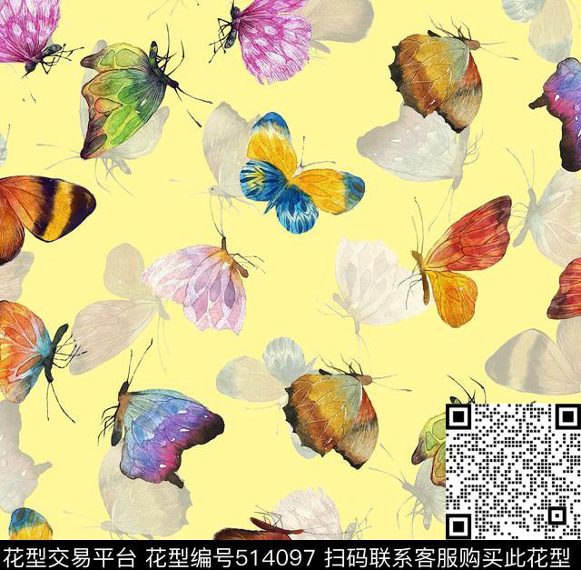 复古蝴蝶清新数码印花华亿平台下载（图片编号: 514097） - 瓦栏（Walan）