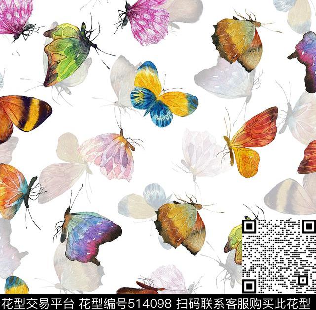 复古蝴蝶清新数码印花华亿平台下载（图片编号: 514098） - 瓦栏（Walan）