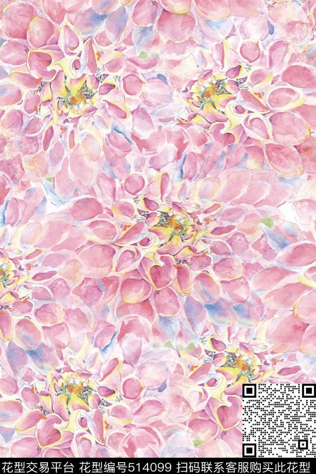 小清新油画绣球花数码印花华亿平台下载（图片编号: 514099） - 瓦栏（Walan）
