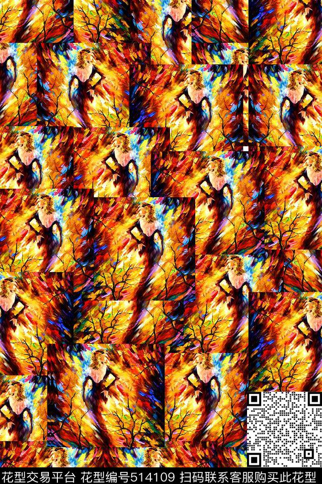 抽象油画女人数码印花华亿平台下载（图片编号: 514109） - 瓦栏（Walan）