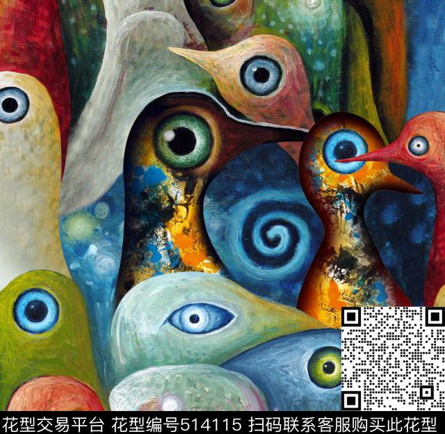 卡通鸟眼睛数码印花华亿平台下载（图片编号: 514115） - 瓦栏（Walan）