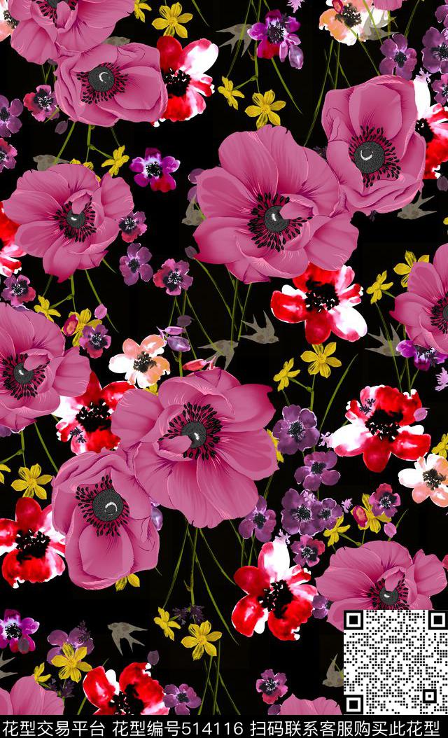 D$G风格潮流女装手绘罂粟花数码印花华亿平台下载（图片编号: 514116） - 瓦栏（Walan）