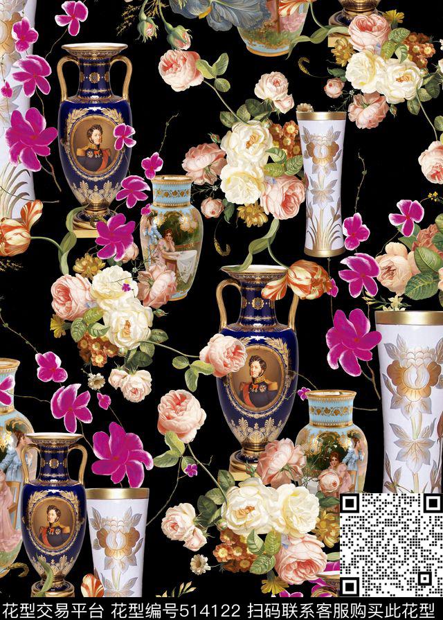 欧式花卉瓷器数码印花华亿平台下载（图片编号: 514122） - 瓦栏（Walan）