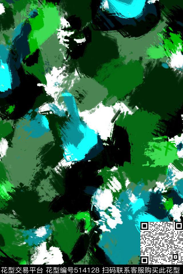 时尚大气流行抽象笔触数码印花华亿平台下载（图片编号: 514128） - 瓦栏（Walan）