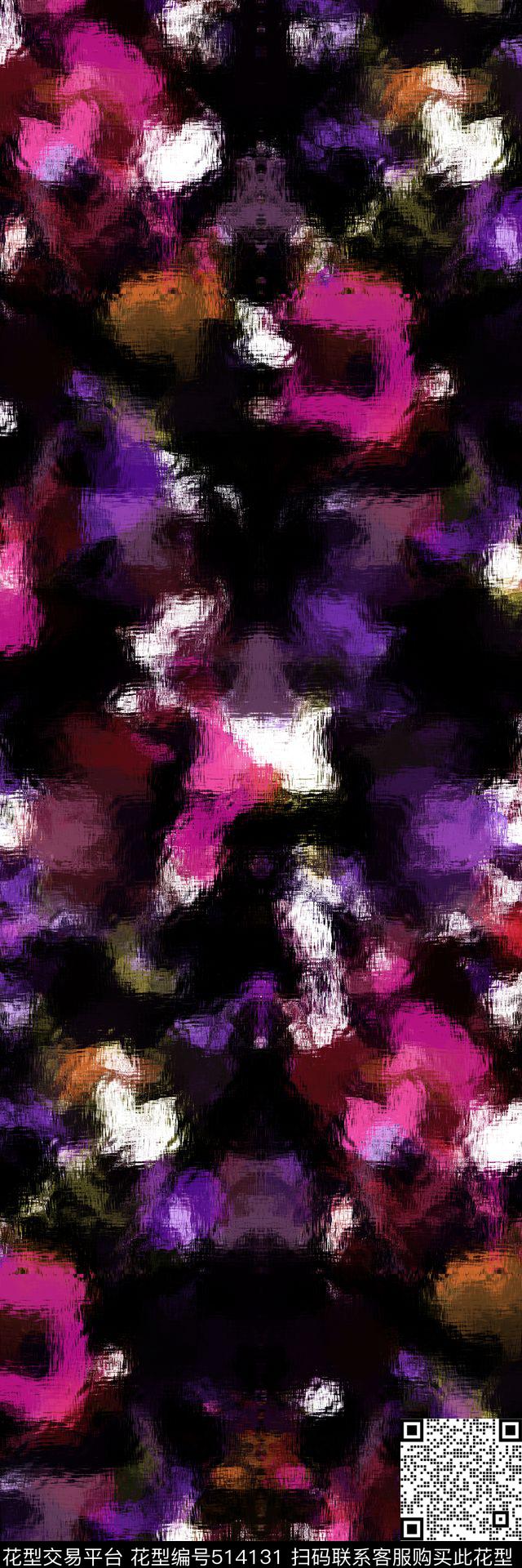 时尚大气流行抽象笔触数码印花华亿平台下载（图片编号: 514131） - 瓦栏（Walan）