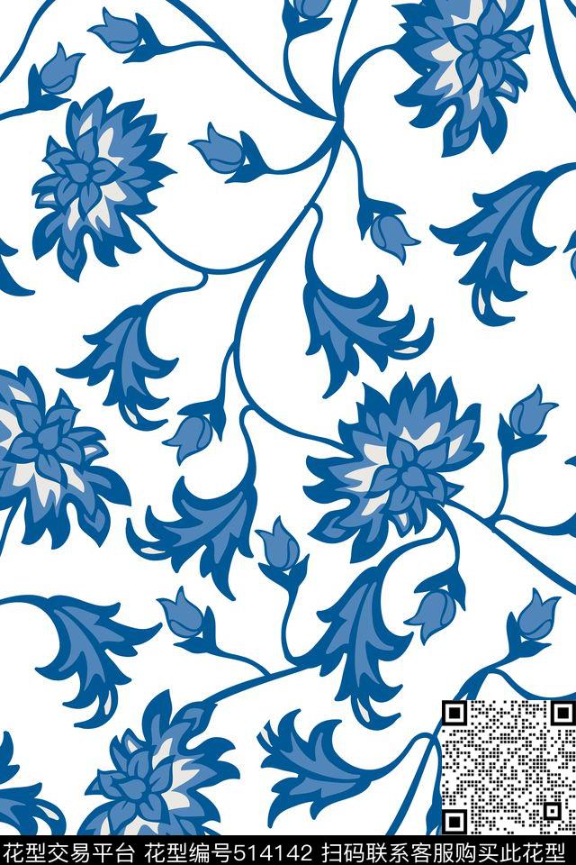 复古青花传统传统印花华亿平台下载（图片编号: 514142） - 瓦栏（Walan）