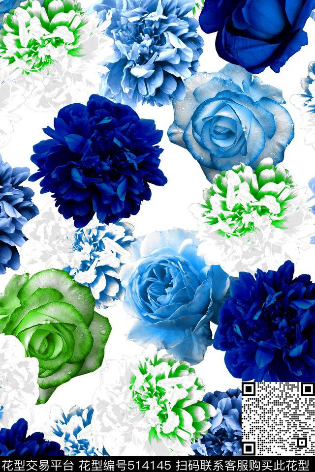 数码花卉花卉大花玫瑰花卉数码印花华亿平台下载（图片编号: 514145） - 瓦栏（Walan）