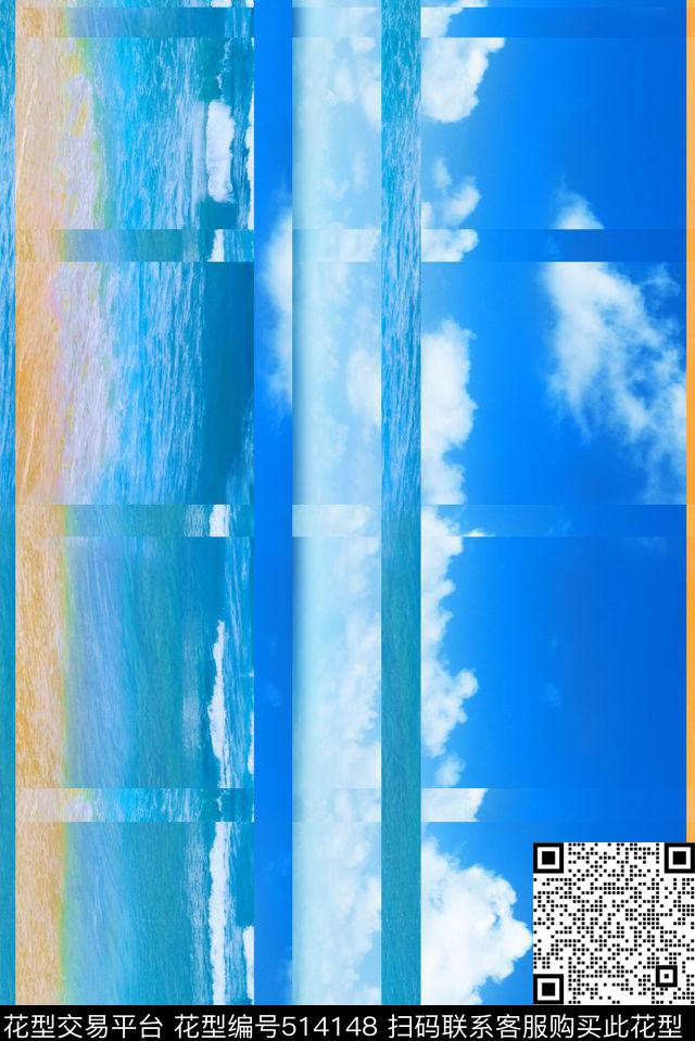 蓝天白云大海数码印花华亿平台下载（图片编号: 514148） - 瓦栏（Walan）