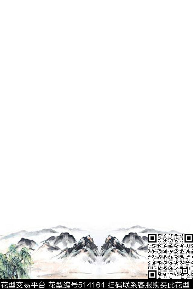 中国风黑山柳树数码印花华亿平台下载（图片编号: 514164） - 瓦栏（Walan）