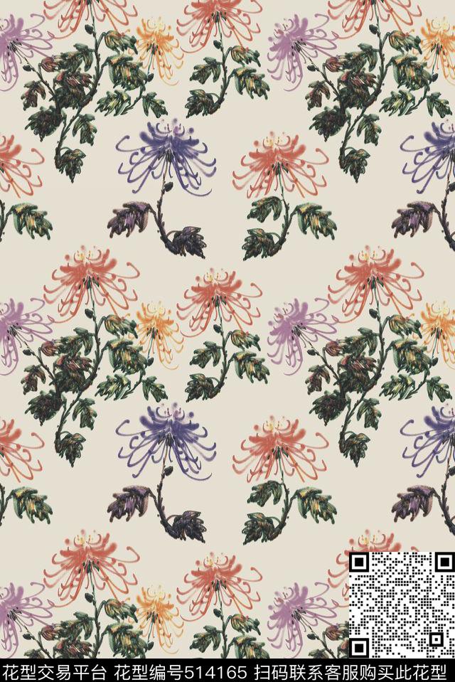 典雅.优雅菊花浪漫。数码印花华亿平台下载（图片编号: 514165） - 瓦栏（Walan）