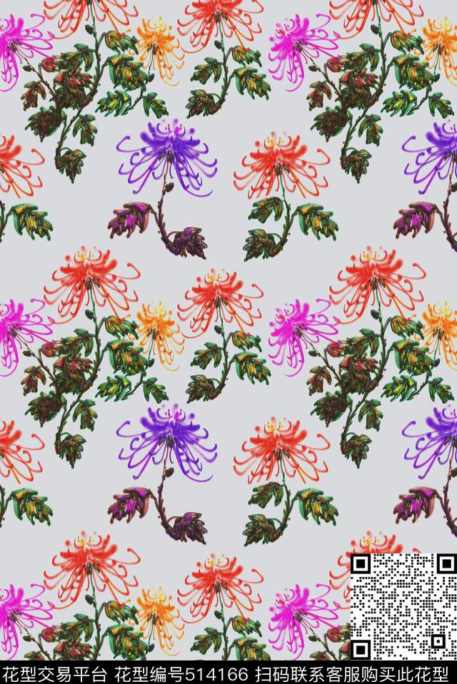 典雅菊花浪漫。数码印花华亿平台下载（图片编号: 514166） - 瓦栏（Walan）