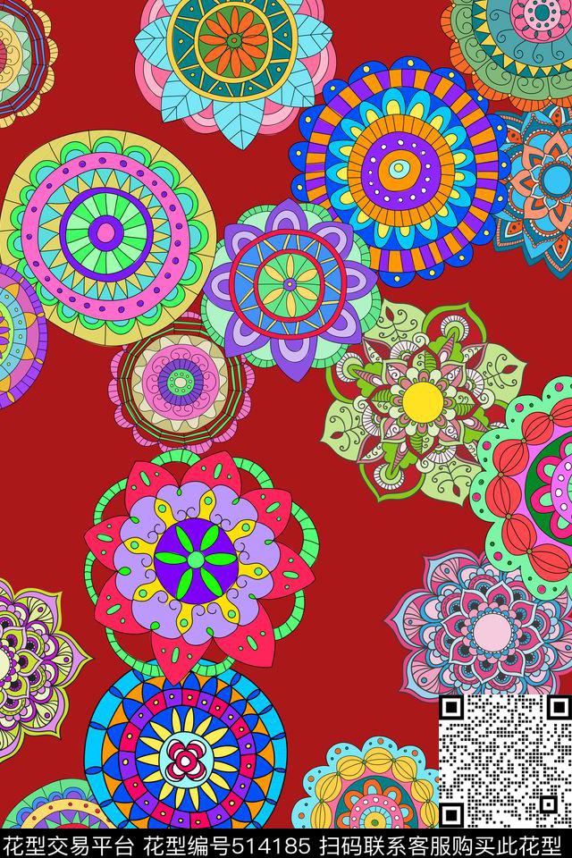 曼陀罗圆形花纹民族风传统印花华亿平台下载（图片编号: 514185） - 瓦栏（Walan）